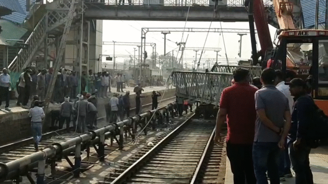 A huge bridge from the British era fell on the track while being removed
