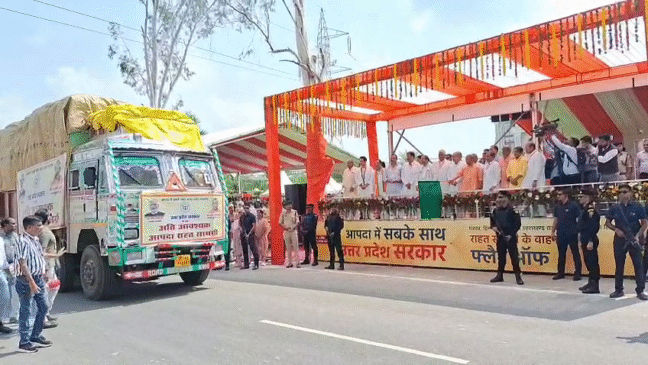 CM Yogi Send 48 trucks loaded with relief material