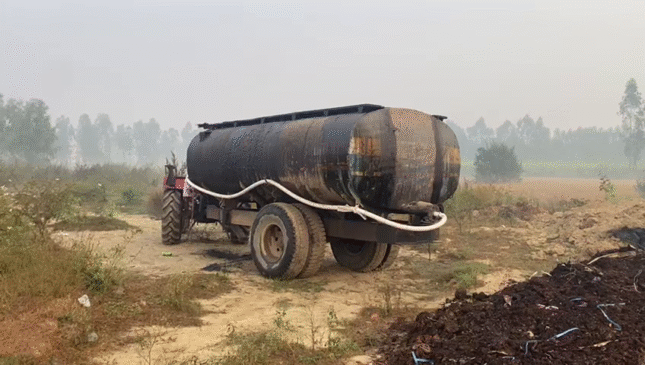 Smelly tyre oil is being dumped into potholes and the pollution control department is just making excuses and issuing warnings.