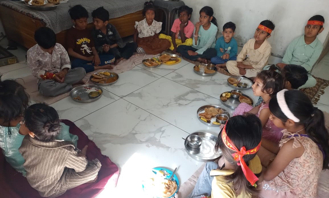 "Kanya Pujan" performed in every household on Durga Ashtami, Devotees immersed in devotion to the Mother Goddess.