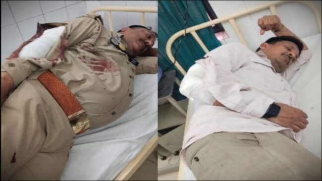 अस्पताल में भर्ती घायल इंस्पेक्टर और सिपाही 