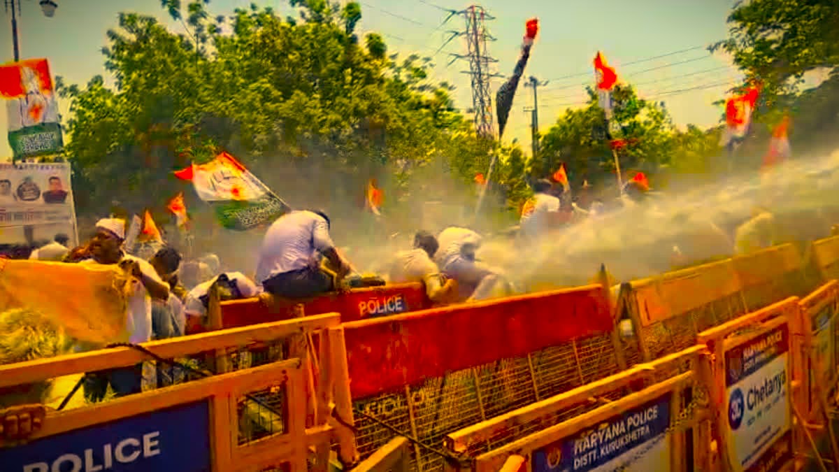 Congress protests in Kurukshetra over NEET paper leak, Water cannons used on party workers trying to surround CM's residence