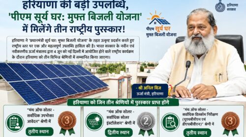 PM सूर्य घर योजना में हरियाणा का शानदार प्रदर्शन, तीन नेशनल अवॉर्ड से सम्मानित
