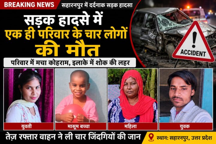 सड़क हादसे में बच्ची समेत एक परिवार चार लोगों की दर्दनाक मौत, क्रेटा कार की टक्कर हादसा, गांव में  पसरा मातम