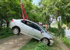 बड़ी नहर में डूबी होंडा सिटी कार को सुरक्षित निकाला, पुलिस और फायर सर्विस की तत्परता से टला बड़ा हादसा